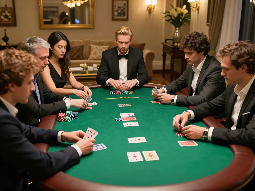 BL555 players engaging in high-stakes poker strategy during an exciting home game night
