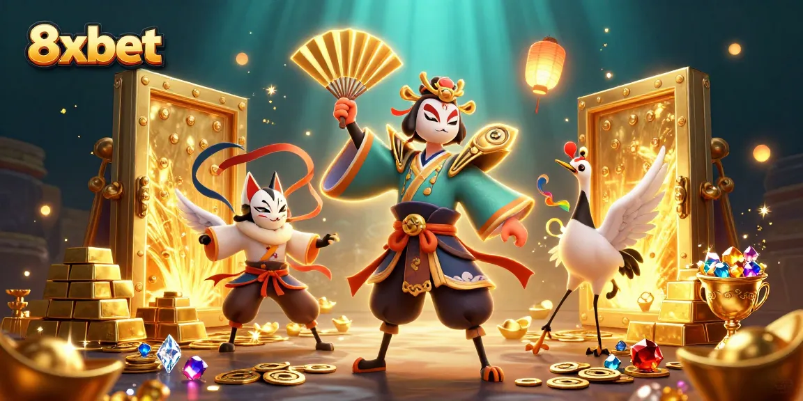 Experience dynamic gaming rewards with 8xbet's illustrated immersive casino scene.