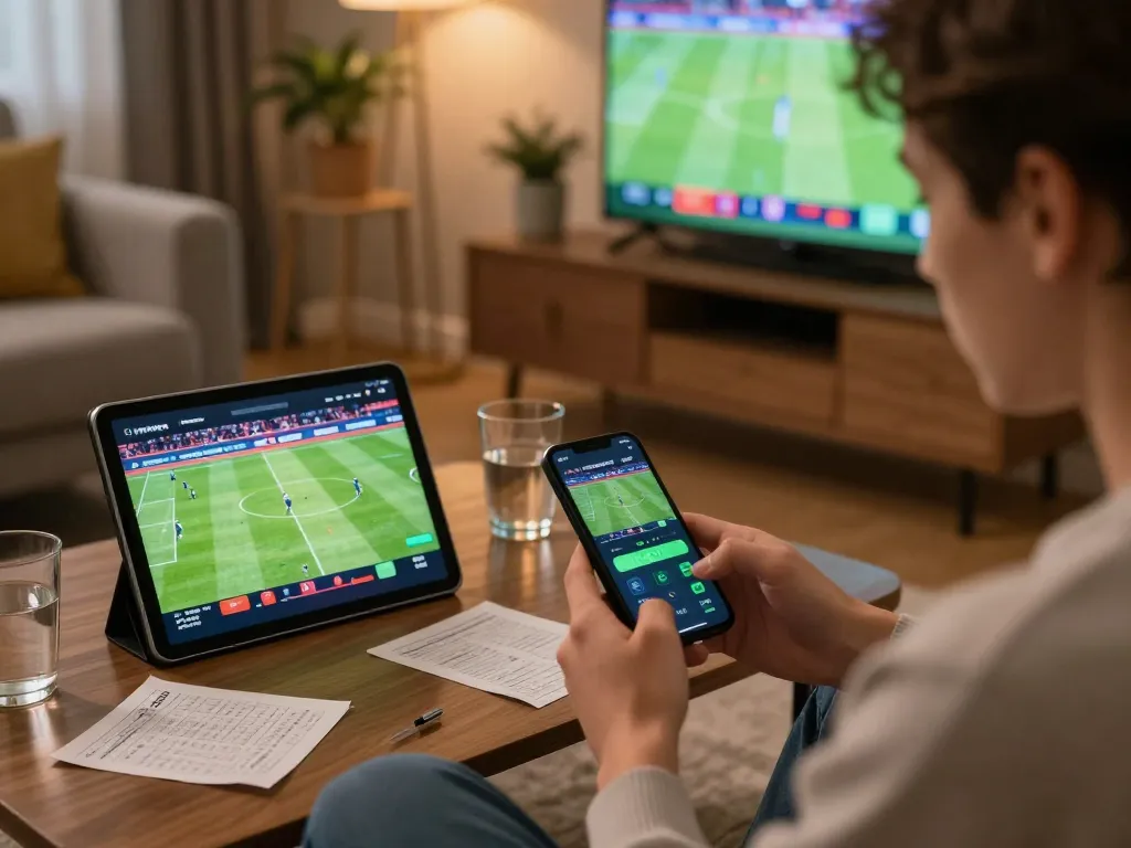 Socolive user placing sports bets through a smartphone app during a live football match.