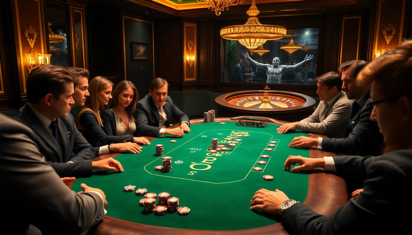 Engaged poker players at a luxurious casino table showcasing BDTK66 betting strategies.