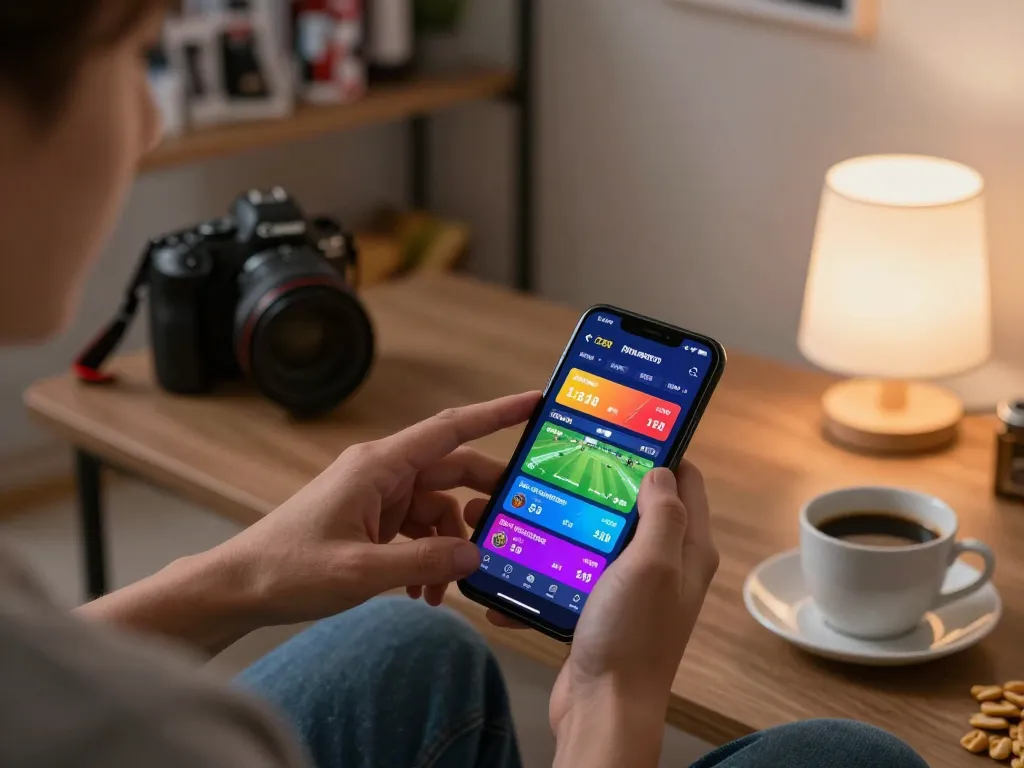 Engaged user placing bets on sports using OPEN88 mobile app in a cozy home setting
