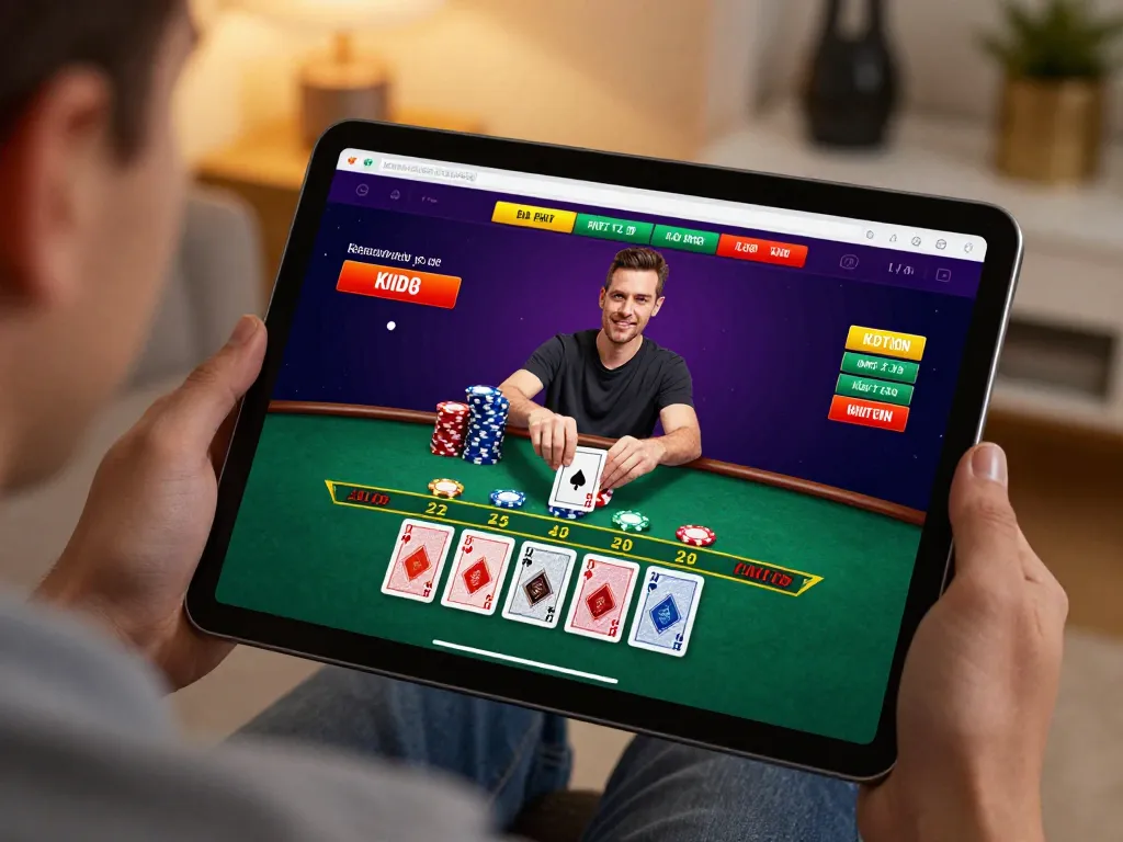 MM88 live blackjack game displayed on tablet with colorful chips in a cozy setting.