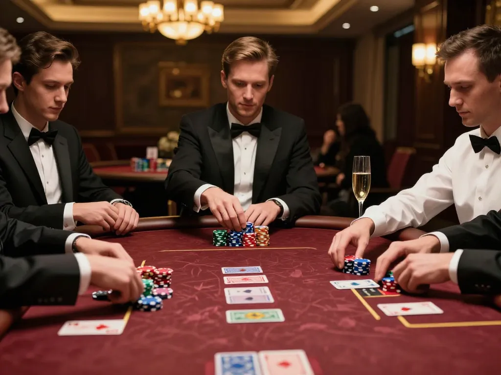 Players engaged in a high-stakes poker game at five88, showcasing strategic gameplay and luxurious setting