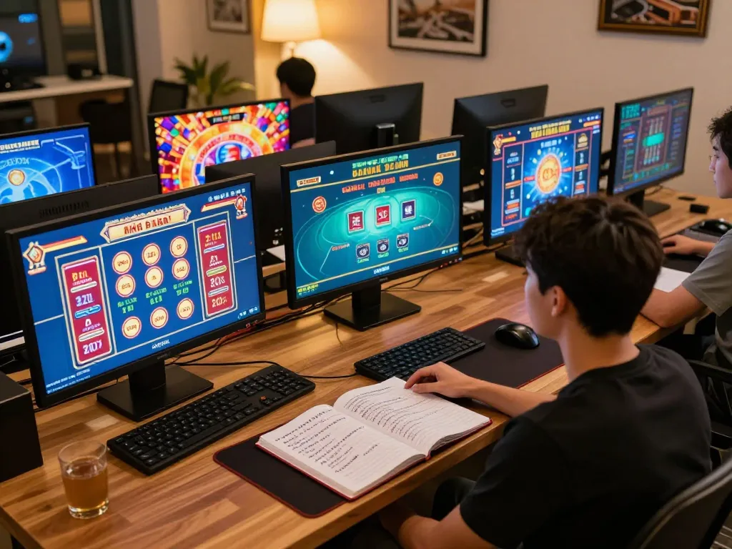 Engaged player using shbet800 at home with diverse casino games on multiple screens.
