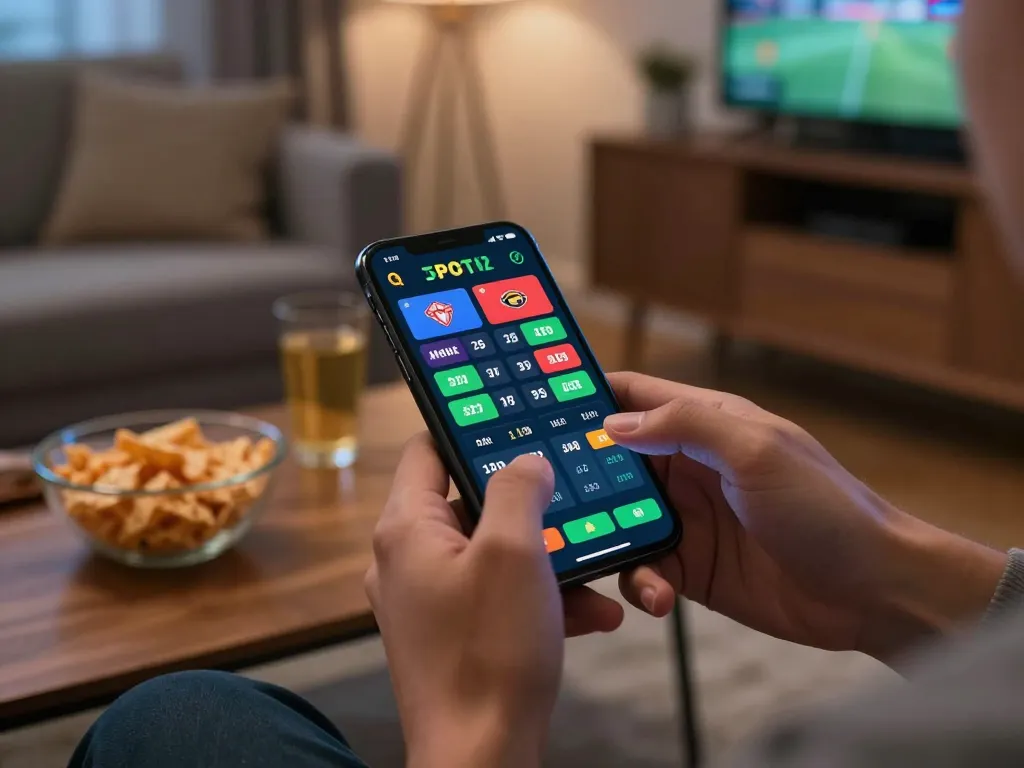 Bong88 player strategizing bets on smartphone in cozy home setting.