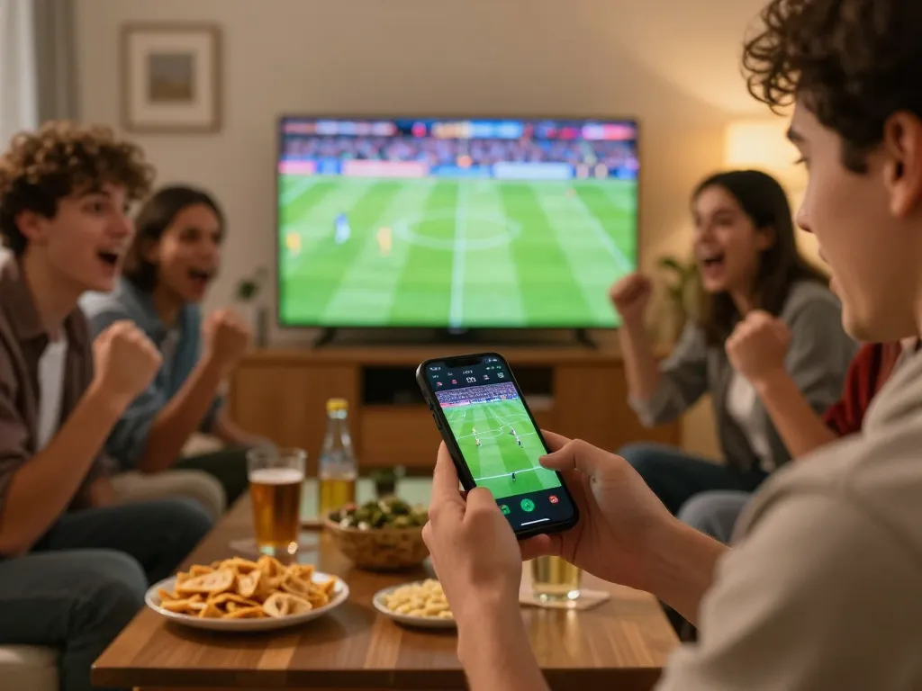 Engaged users placing bets on top trang cá cược bóng đá while celebrating with friends in a lively home atmosphere.