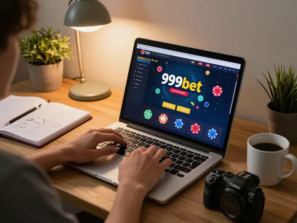 Player exploring the 999bet gaming interface while enjoying a cozy home atmosphere with strategic planning.