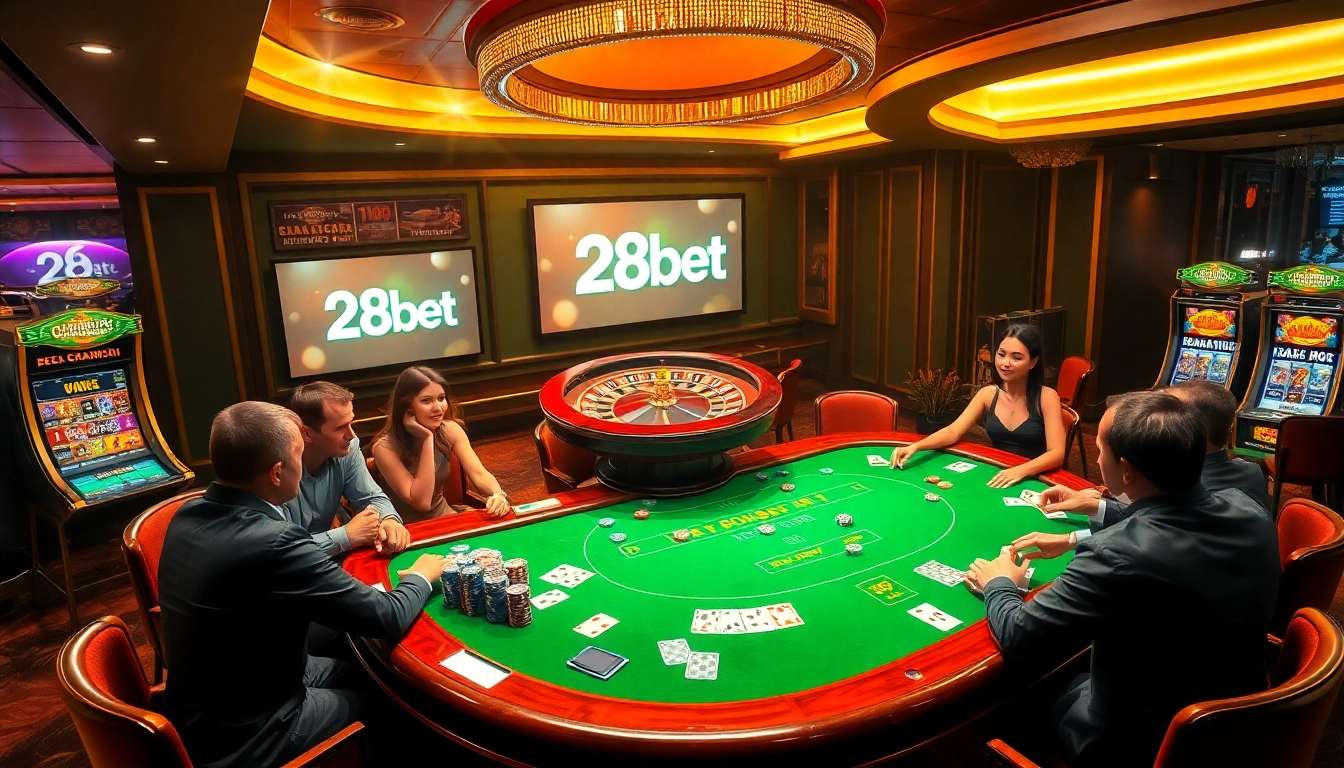 Experience high-stakes poker and dynamic slot machines at 28bet's luxurious casino atmosphere.
