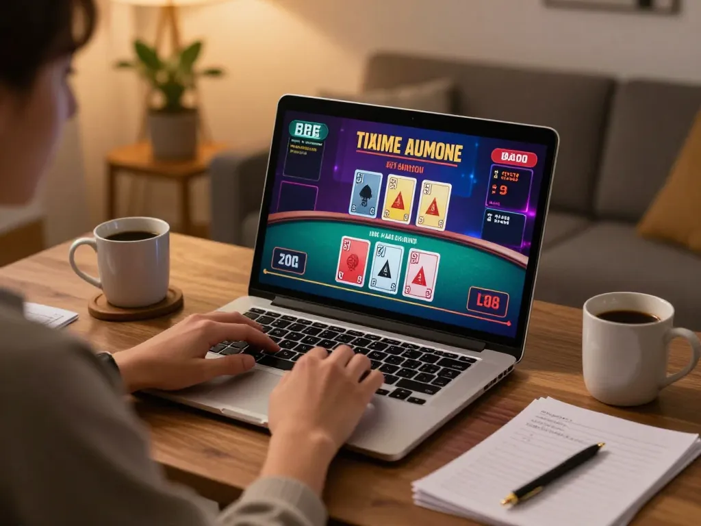 Engaging with Say88 uy tín in an online casino gaming session using a laptop at home.