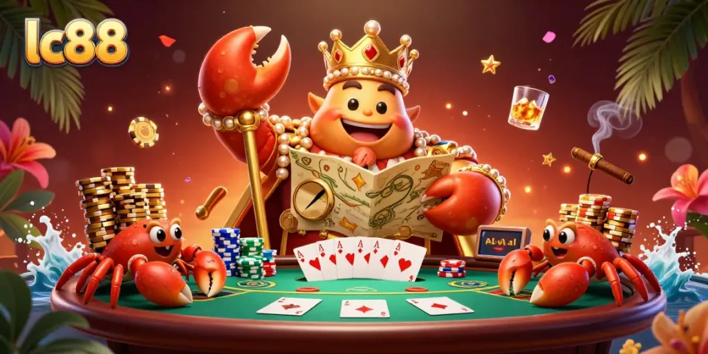 Experience thrilling moments with lc88 at a vibrant casino scene featuring a golden crab emperor.