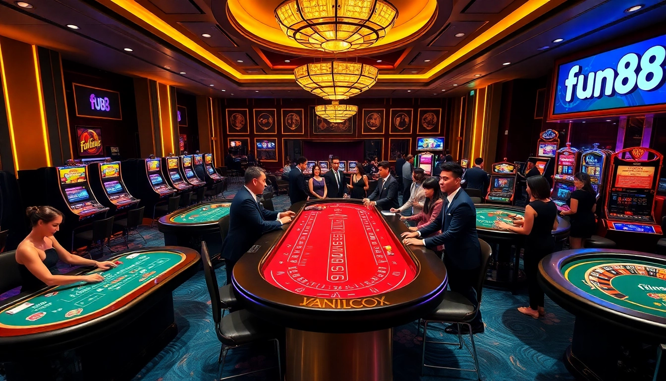 Players enjoying a thrilling game at the fun88 casino, showcasing excitement and luxury.