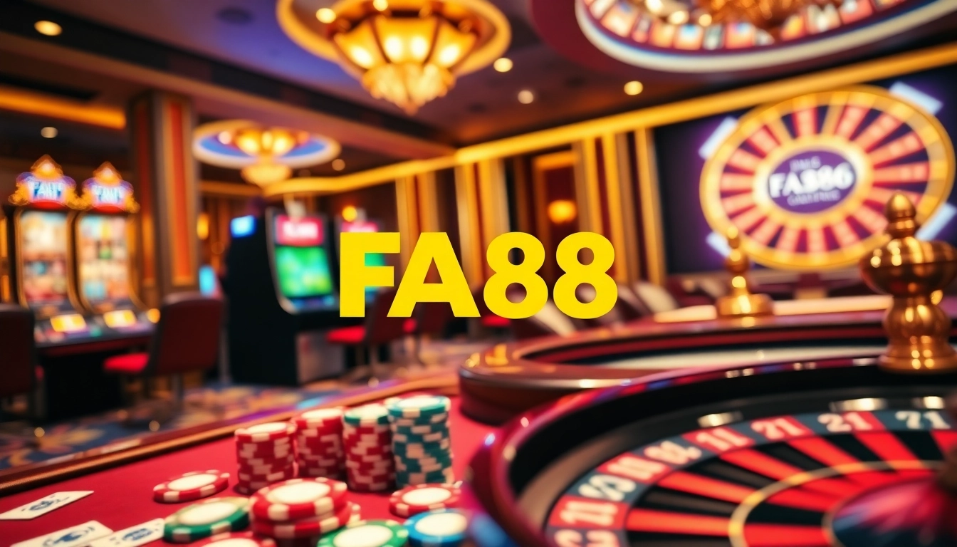 FA88 online gambling interface featuring vibrant poker tables and exciting slots.