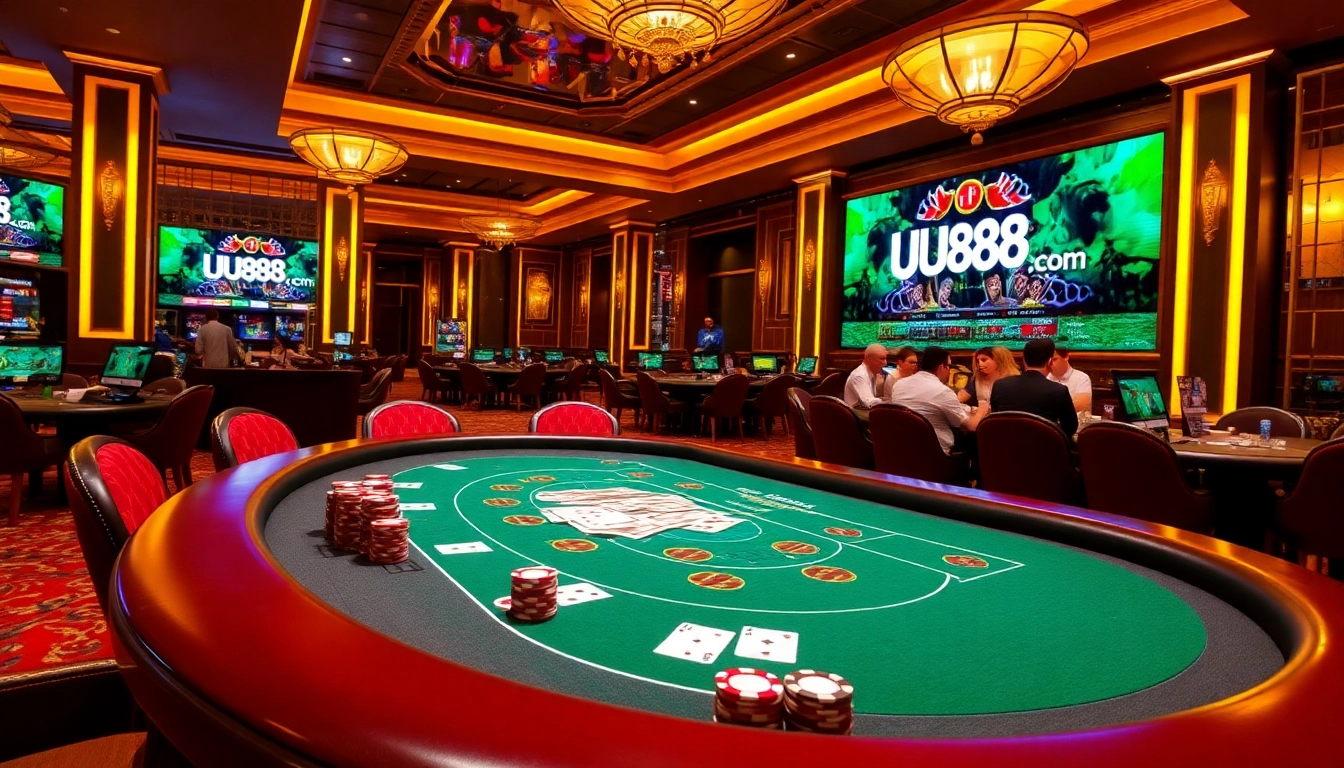Engaging scene of players at UU88.com poker table with vibrant chips and cards