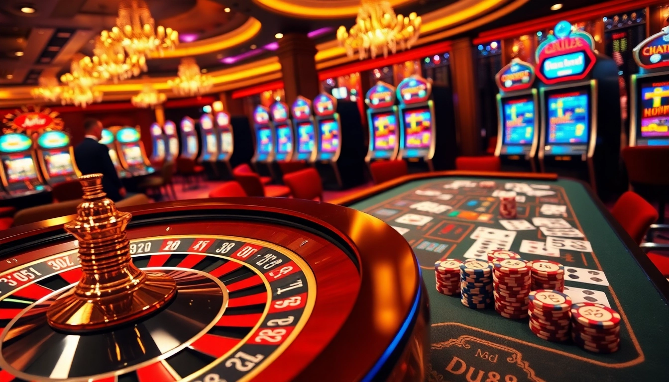 Action-packed casino setting with DU88 poker chips sparkling on a luxurious table.