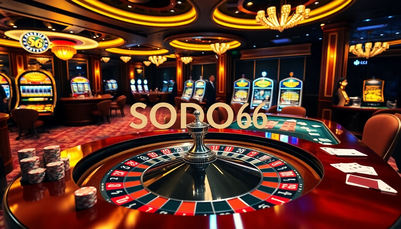 Action at the SODO66 casino with players placing bets at a roulette table amidst vibrant gaming energy.