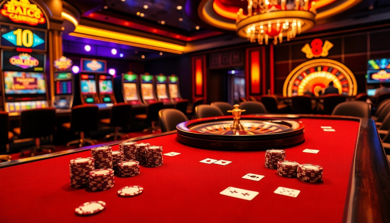 Exciting poker game setup at ABC8 casino with colorful chips and cards.