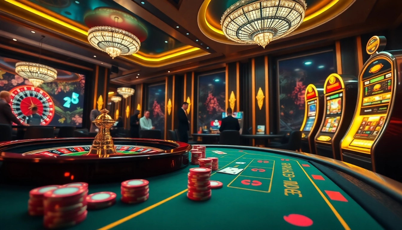 Experience the thrill of online gaming at ta88 link with a vibrant casino atmosphere showcasing poker and roulette.