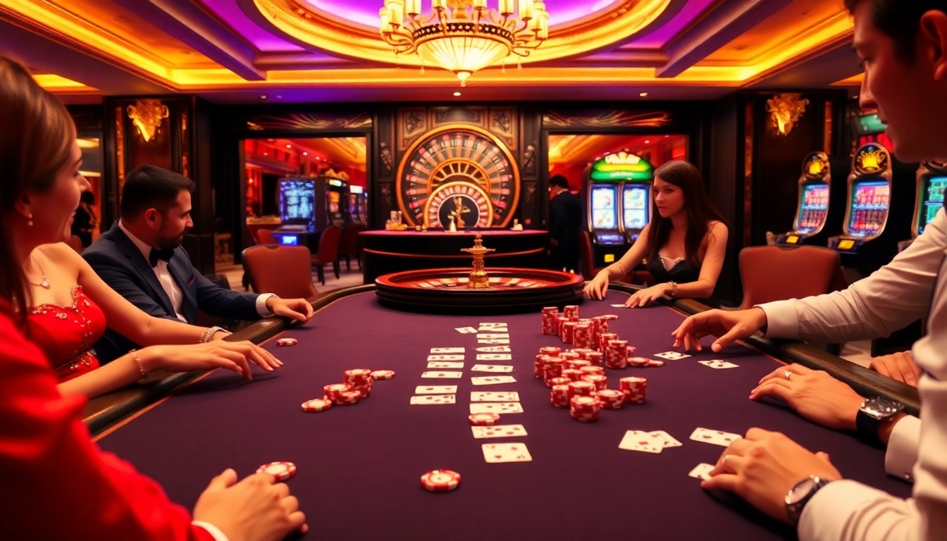 Engage with the exciting world of gambling at xn88 link featuring casino tables, poker chips, and a roulette wheel.