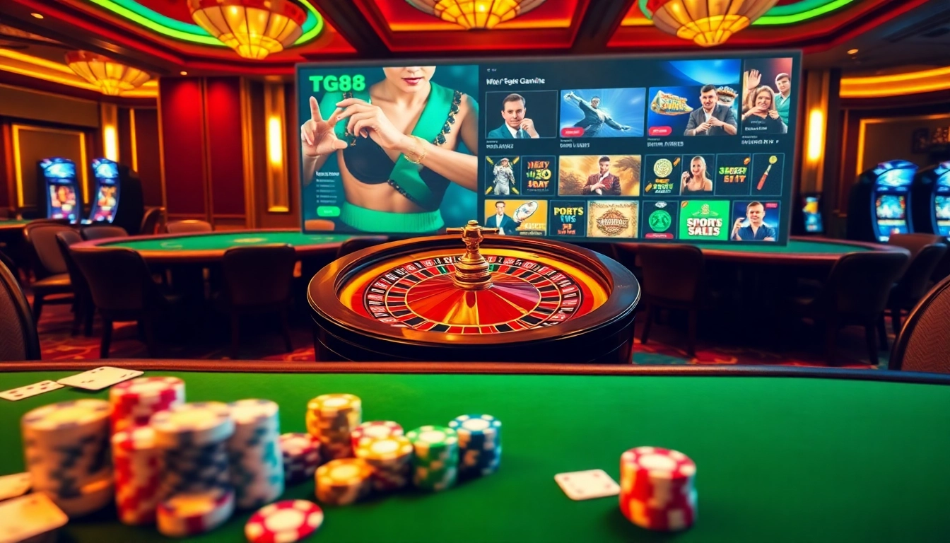 Experience thrilling plays at TG88 casino with vibrant poker chips and roulette wheel.