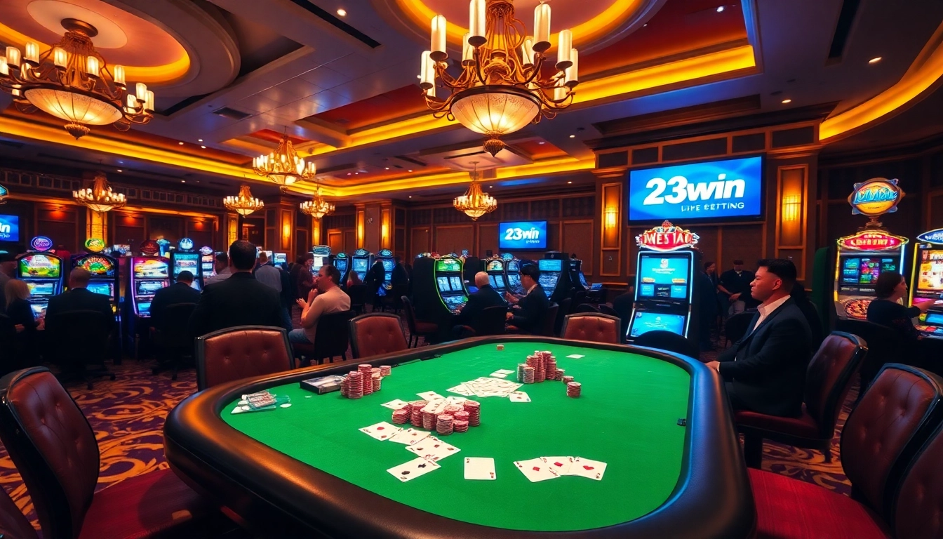 Players enjoying the thrill of 23win at an upscale casino table with vibrant games.