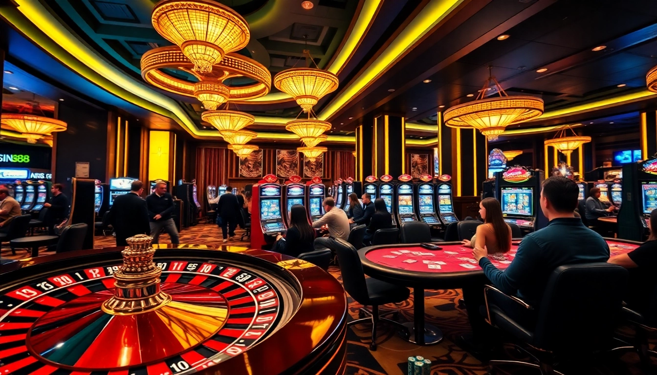 Experience the excitement of sin88 đăng nhập with lively casino gaming scenes showcasing roulette and slots.