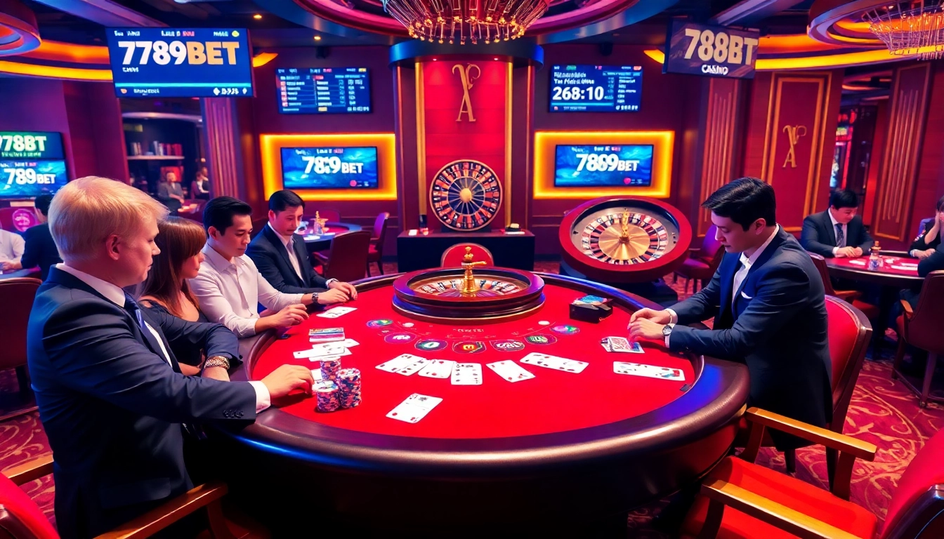 Experience the thrill of poker at 789BET's luxury casino, showcasing vibrant chips, cards, and excitement.