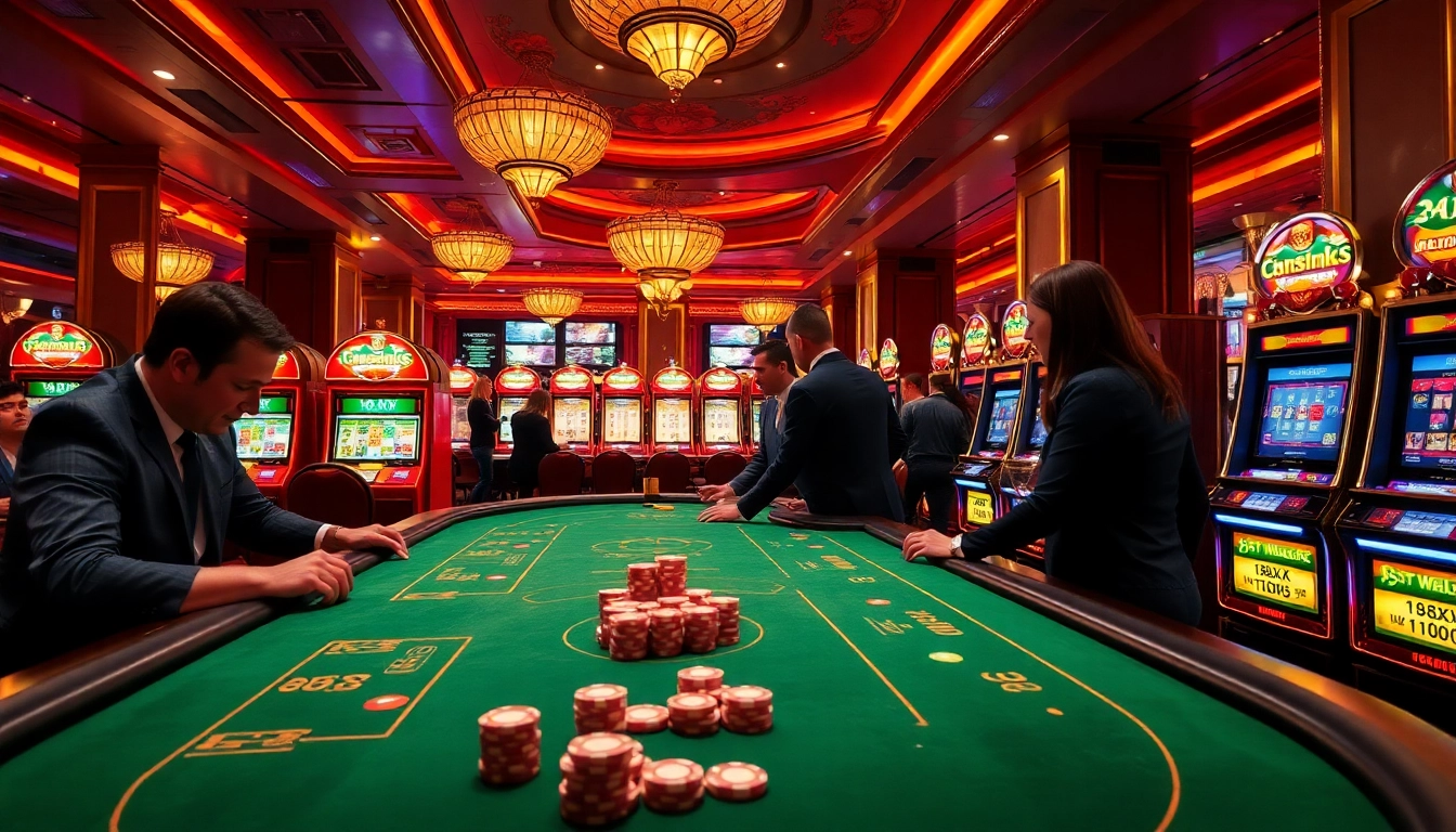 Engaging players at 88xx casino table with vibrant poker chips and slot machines.