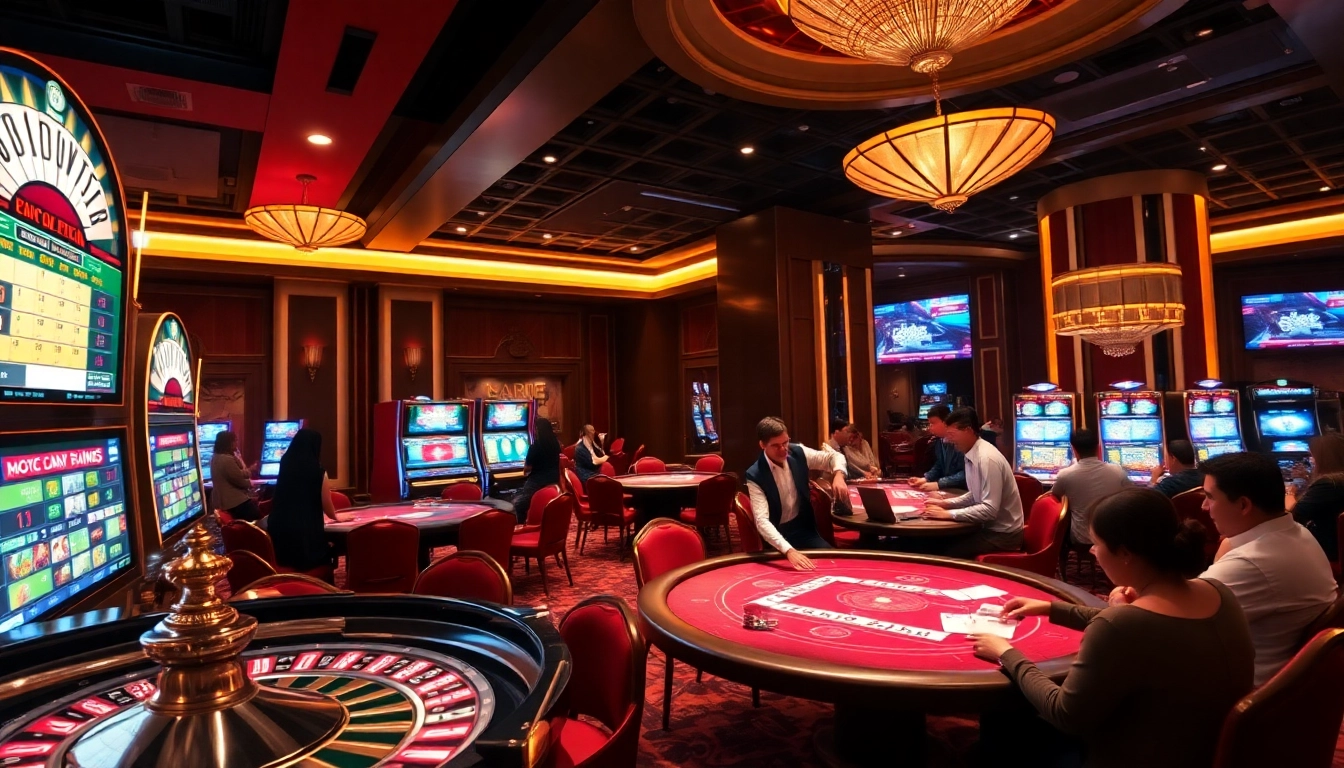 Exciting scene of 88aa casino gaming with roulette, poker, and vibrant atmosphere.